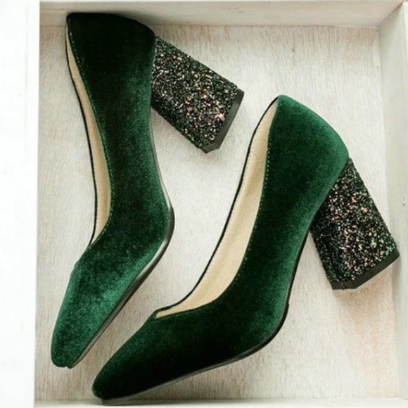 Velvet Chunky Sparkly Heels - Picture 5 of 8